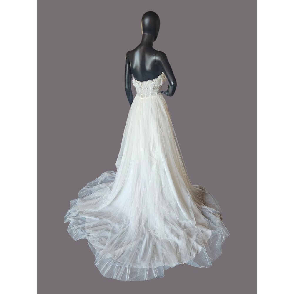 Ivory/Latte Floral Full Tulle Wedding Gown/Removeable Sleeves - Sincerity - Picture 15 of 16